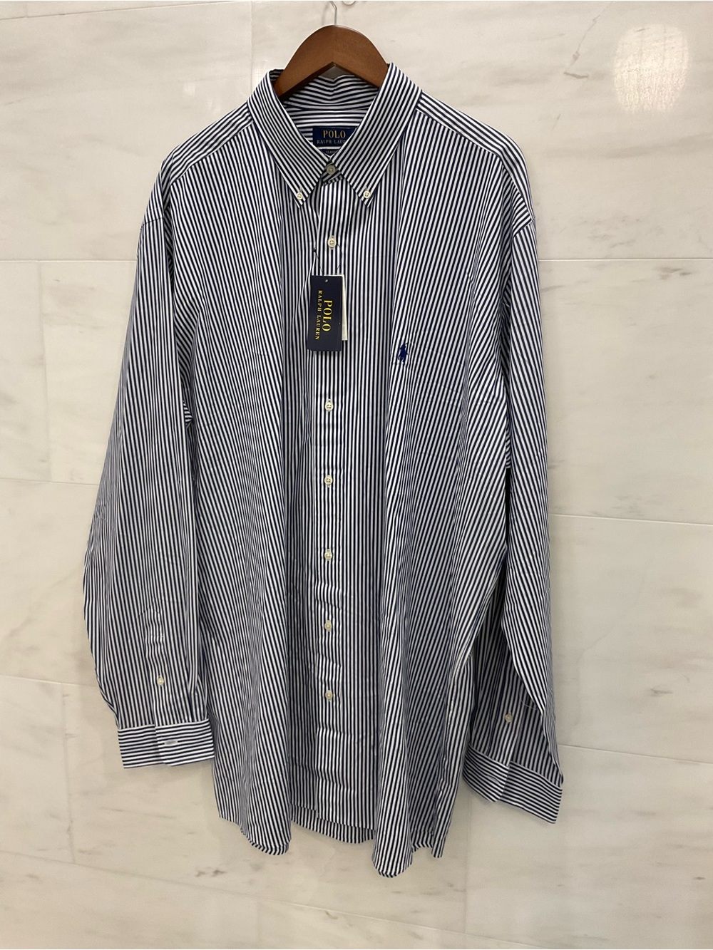 POLO Ralph Lauren Big & Tall BLUE WHITE STRIPED Button Front Shirt sz 2XLT T22